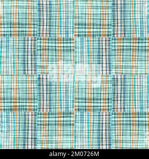 Teal rustic coastal beach house check fabric tile. Seamless sailor flannel textile gingham repeat swatch. Stock Photo