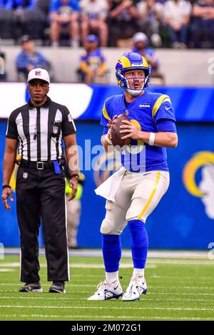 Los Angeles Rams quarterback John Wolford 13 throws during a NFL