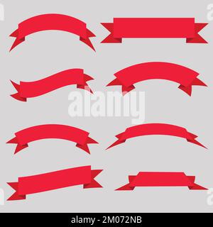 Red ribbons banners collection, Ribbon banner set Vector illustration. Stock Vector