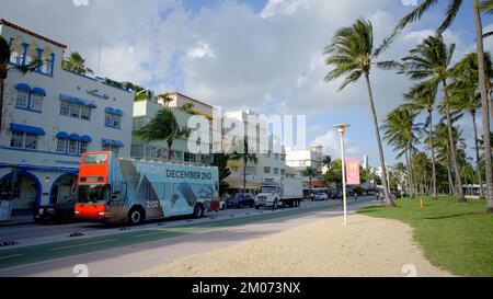 Miami Beach, FL, USA - December 2, 2022: Ocean Drive scene during Art Basel Stock Photo