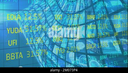 Image of stock data moving over multiple screens Stock Photo