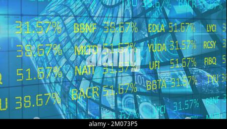Image of stock data moving over multiple screens Stock Photo