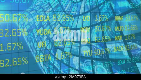 Image of stock data moving over multiple screens Stock Photo