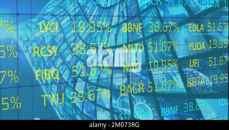 Image of stock data moving over multiple screens Stock Photo