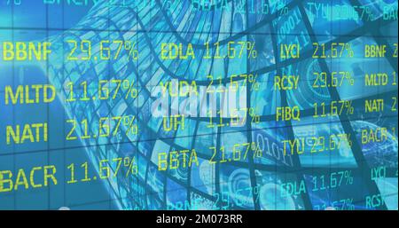 Image of stock data moving over multiple screens Stock Photo