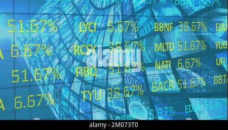 Image of stock data moving over multiple screens Stock Photo