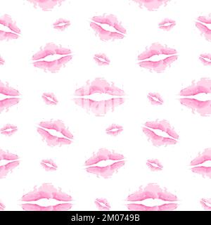 Endless pattern abstract brush strokes in the shape of lips in trendy pale pink hues in watercolor. Happy Valentines Day. Isolate. Good for lettering, background or cards, invitation, label, tag. EPS Stock Vector
