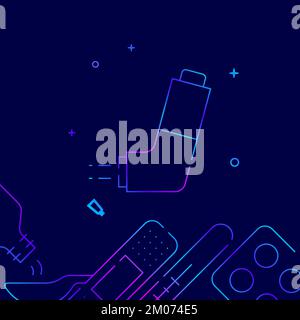 Asthma inhaler gradient line vector icon, simple illustration on a dark blue background, medicine, treatment related bottom border. Stock Vector