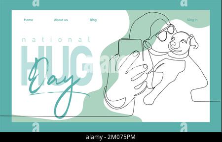 Single hand drawn outline continuous of Web banner or landing page with a concept hug day and happy family relationship. Vector colorful illustration. Vector illustration Stock Vector