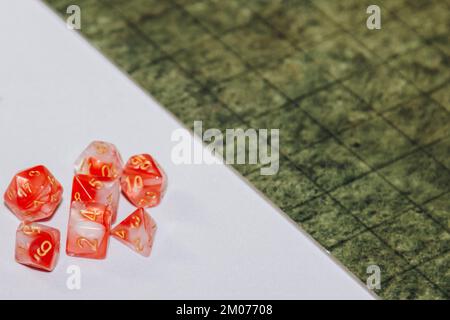 A set of polyhedral dice used for role playing games such as Dungeons Dragons Stock Photo