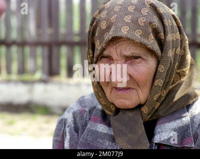 Portrait of elderly woman in Prahova County, Romania, approx. 2000 Stock Photo