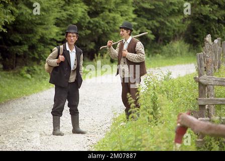 Prahova County, Romania, approx. 2000. Local men from Doftana Valley. Stock Photo