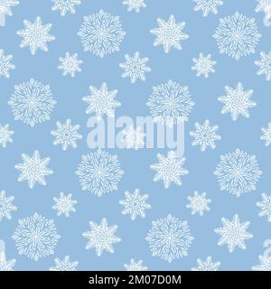 White snowflakes on blue background seamless holiday vector pattern. Snow festive seamless pattern for textile prints, cards, design Stock Vector