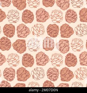 Pine cones seamless vector pattern. Christmas and new year endless pattern for wrapping, textile print, card. Hand draw. Stock Vector