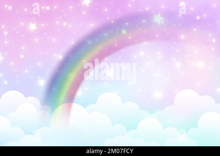 Bright arched rainbow with clouds realistic vector illustration on ...