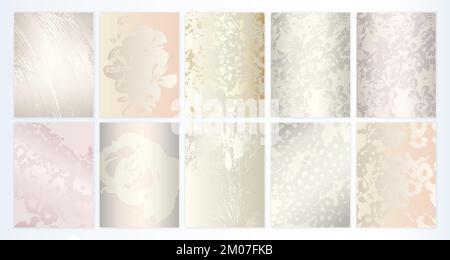 Elegant Floral Background Set. Light Texture Collection with Flowers for Wedding Invitations, Cards Stock Vector