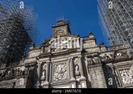 Architectural detail of the Mexico City Metropolitan Cathedral, cathedral church of the Roman Catholic Archdiocese located in the historic city center Stock Photo