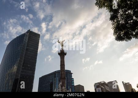 Architectural detail of The Angel of Independence, a victory column on a roundabout on the major thoroughfare of Paseo de la Reforma in Mexico City Stock Photo