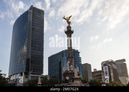 Architectural detail of The Angel of Independence, a victory column on a roundabout on the major thoroughfare of Paseo de la Reforma in Mexico City Stock Photo