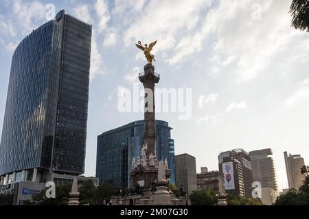 Architectural detail of The Angel of Independence, a victory column on a roundabout on the major thoroughfare of Paseo de la Reforma in Mexico City Stock Photo