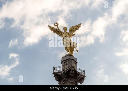 Architectural detail of The Angel of Independence, a victory column on a roundabout on the major thoroughfare of Paseo de la Reforma in Mexico City Stock Photo