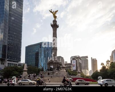 Architectural detail of The Angel of Independence, a victory column on a roundabout on the major thoroughfare of Paseo de la Reforma in Mexico City Stock Photo