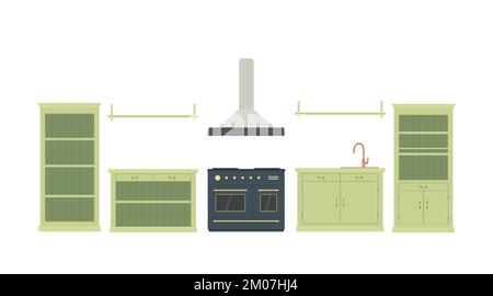 Green kitchen in Provence style. Rustic interior concept Stock Vector