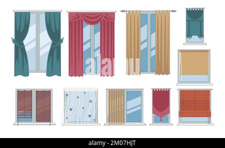 Curtains and drapes on windows, interior design Stock Vector
