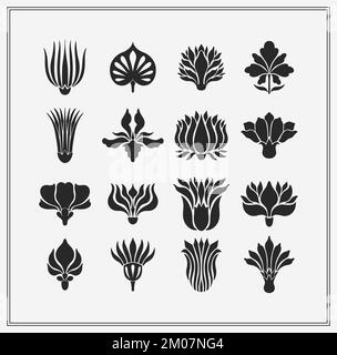 Text boarder divider for printing in typography. Floral elegant motif in silhouette. Art deco mirrored palmette. Stock Vector