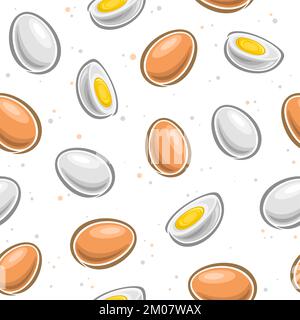 Vector Eggs Seamless Pattern, decorative square repeating background with cut out illustrations of variety whole and half egg, group of flat lay oval Stock Vector