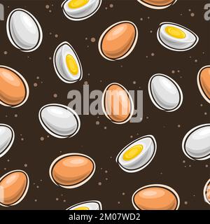 Vector Eggs Seamless Pattern, decorative repeating background with cut out illustration of different raw whole and half egg, group of flat lay cooking Stock Vector