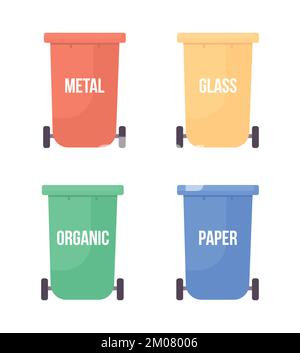 Recycling bins semi flat color vector objects set Stock Vector