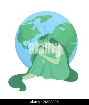 Mother nature and Earth globe semi flat color vector character Stock Vector