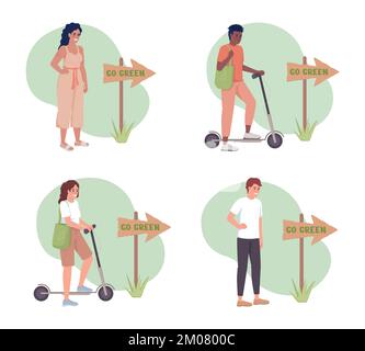 Go green to protect environment 2D vector isolated illustration Stock Vector