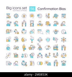 Confirmation bias RGB color big icons set Stock Vector