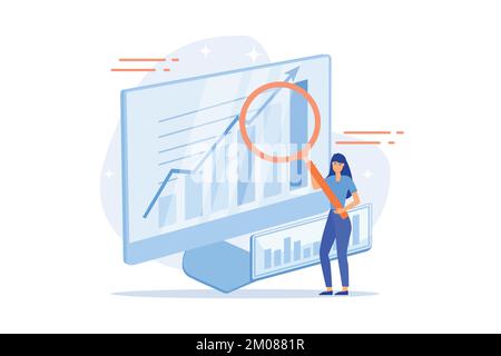 Data analytics online course. Business analysis coaching, training, mentoring. Company profit statistics and metrics monitoring. Diagram analyzing. fl Stock Vector