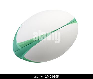 A white textured rugby ball with color design elements on a isolated background - 3D render Stock Photo