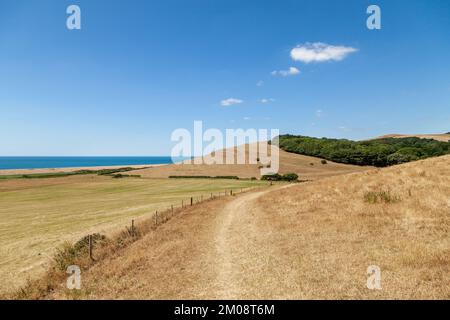 Walking the south west coast path near the village of Abbotsbury Stock Photo