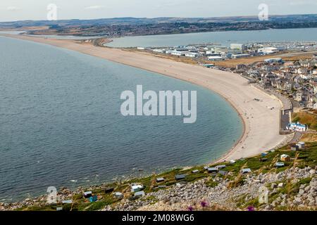 Looking down to Fortuneswell and Chesil Beach from Tout Quarry Stock Photo