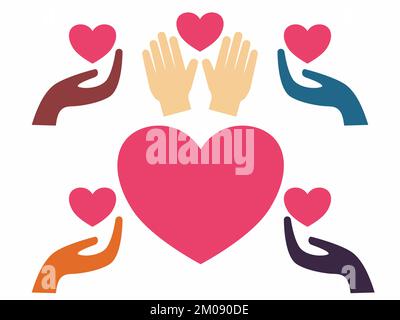 Charity. People of various ethnic groups donating and sharing. Charity organisation. Stock Photo