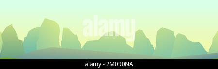 Rocks cliffs stone. Foggy outlines of objects. Landscape mountainous. Natural land desert. Seamless composition. Cartoon style illustration. Vector Stock Vector