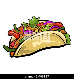Vector Tacos with meat and vegetable. Traditional mexican fast-food Stock Vector