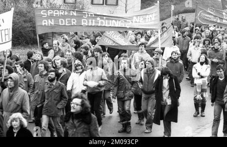 Several thousand students of the University of Dortmund demonstrated against the austerity policies of the North Rhine-Westphalia government on 12.11. Stock Photo