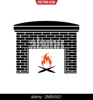 Fireplace icon. Fire, wood and fireplace. Isolated vector illustration. Stock Vector