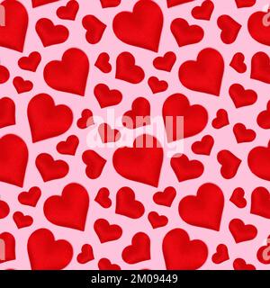Seamless pattern made of red hearts. Creative concept on a pink background. Stock Photo