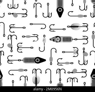 Fish hook pattern seamless. Hook for catching fish background. fishing tackle texture Stock Vector