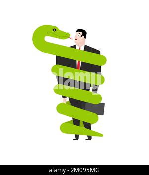 Snake wrapped around man. Vector illustration Stock Vector