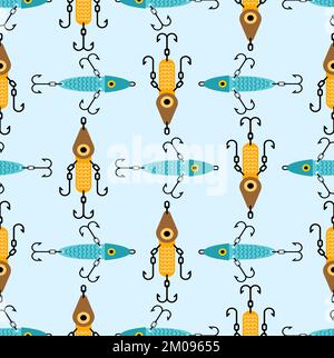 Spinner fishing tackle pattern seamless. Accessory for fishing background Stock Vector