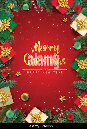 merry Christmas red background greetings. vector illustration design Stock Vector