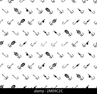 Fish hook pattern seamless. Hook for catching fish background. fishing tackle texture Stock Vector